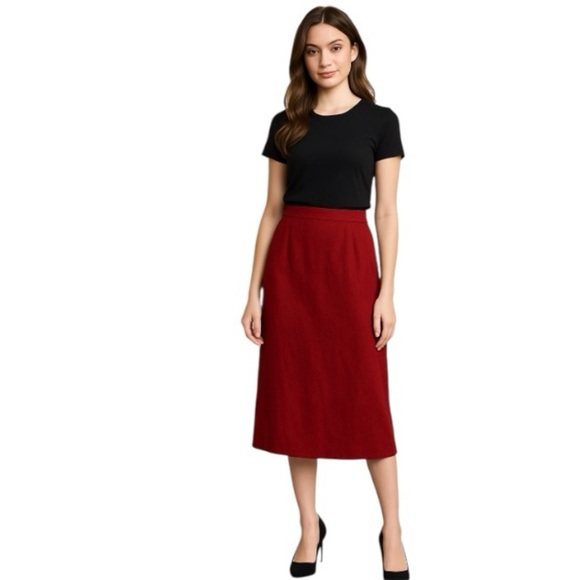Eileen Fisher NEW Burgundy Quiet Luxury Preppy Silk & Linen Midi Skirt Size S - Picture 1 of 13